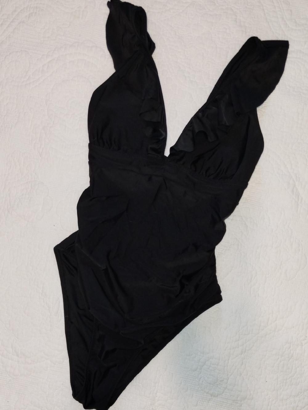 Cupshe Classic Black One-Piece Swimsuit with Ruffle V-Neck